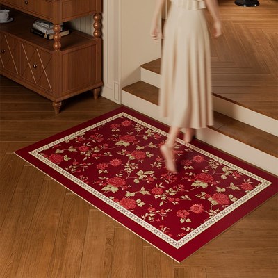 黛拉美式喜庆入户门地垫红色皮革脚垫门垫耐脏Q免洗地毯可裁剪进