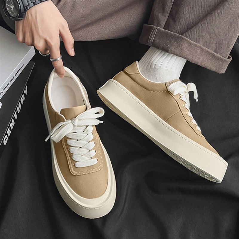 板鞋男鞋夏季透气时尚简约青年百搭厚底小众O高级感帆布休闲鞋男,流行男鞋,休闲板鞋,淘宝优惠券,粉丝福利购,淘宝优惠卷