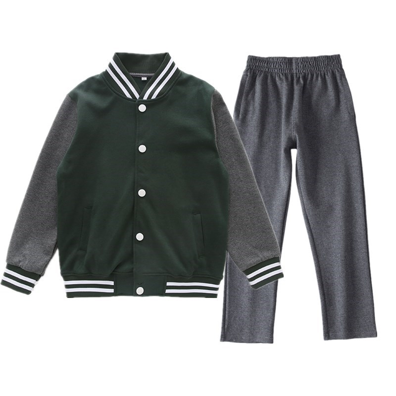 布莱尼迪儿童墨绿k棒球服春秋英伦深灰色套装中小学生校服班服套