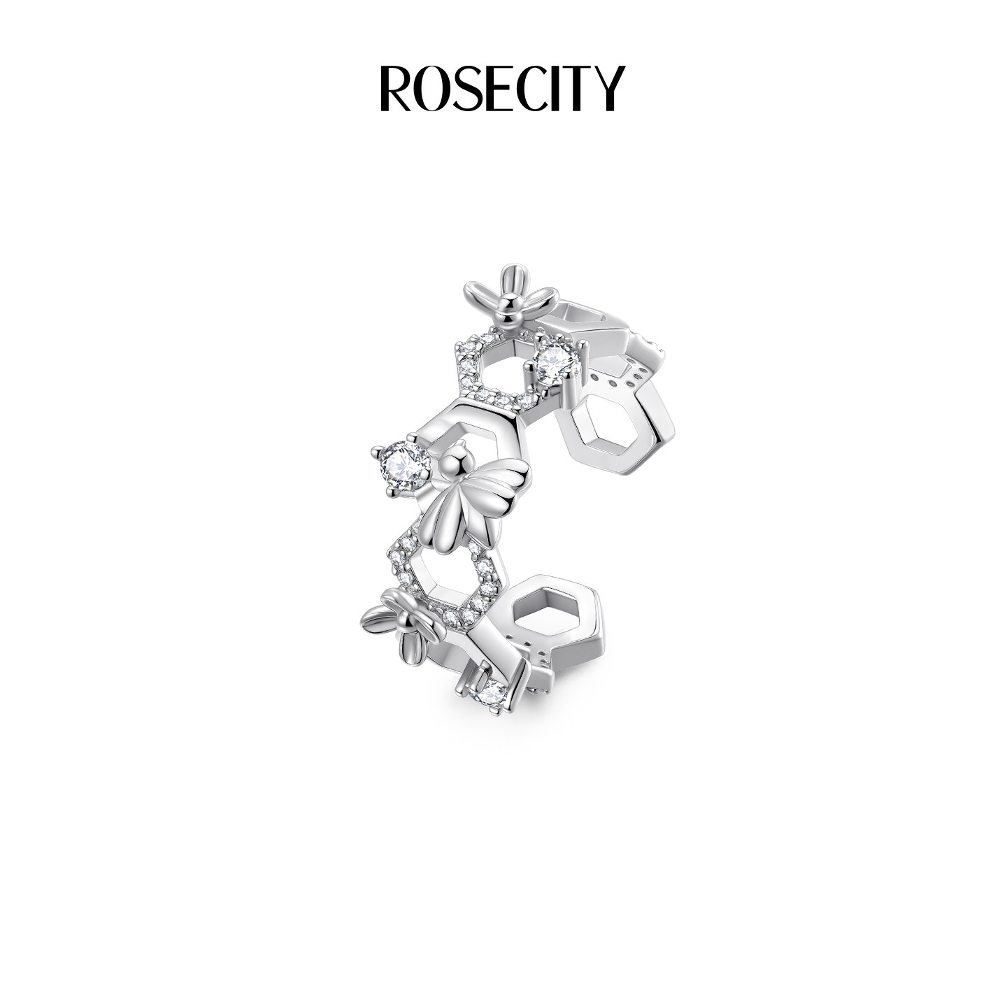 【双11现货】ROSECITY有财花蜂巢戒指女款小众开口戒叠戴精致配饰