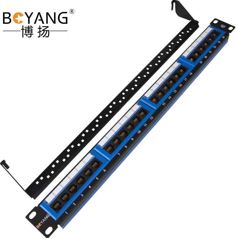 博扬 超五类非屏蔽24口网络配线架19机架式1U机柜配线架BY-5E-24X