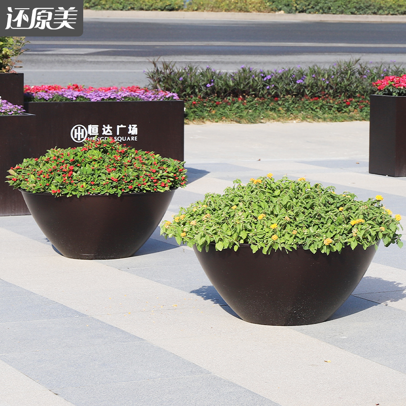户外花盆花钵圆形组合大口径花盆大号别墅阳台种植花器铝合金花钵