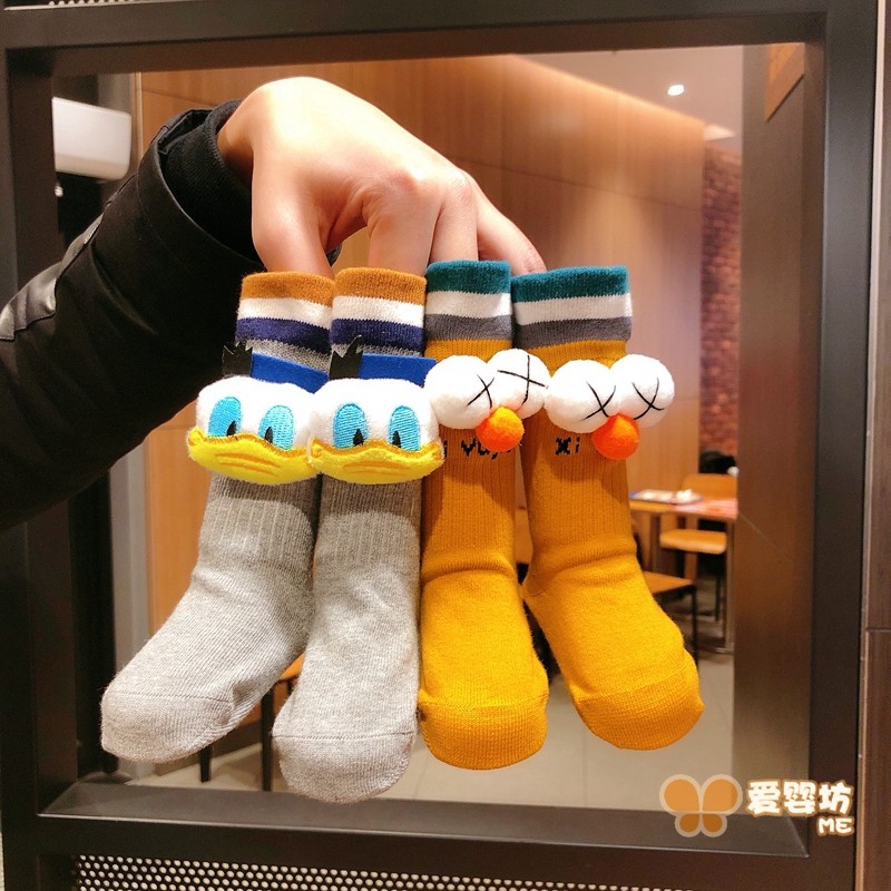 婴儿袜子0-1岁3个月宝宝春秋冬季新生儿中长筒纯棉袜男女卡通公仔