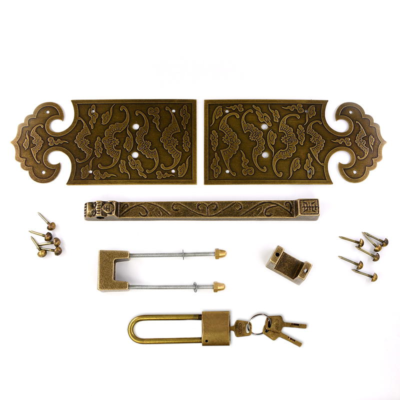 中式仿古纯铜蝙蝠刻花虎头门栓老式木门复古黄铜门扣插销门闩锁扣
