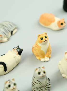 创意手工陶瓷日式呆萌可爱小猫解压桌面车载礼品小摆件女生日礼物