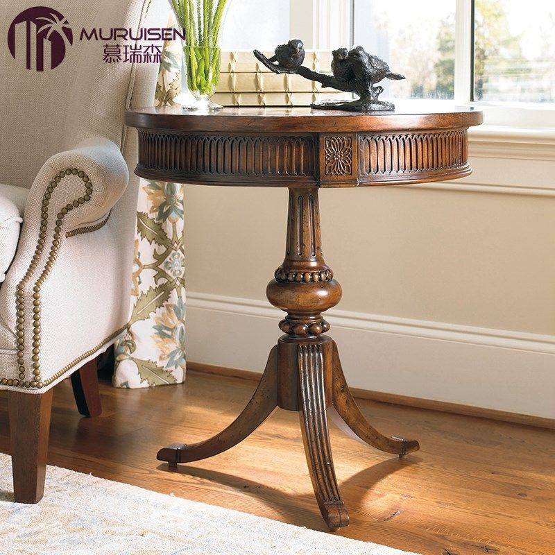 美式小圆桌全实木客厅沙发边几原木小茶几欧式角几休闲桌咖啡桌子,住宅家具,角几/边几,淘宝优惠券,粉丝福利购,淘宝优惠卷