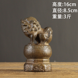 中式复古青石仿古雕刻收藏把玩摆件双层鼓钉正脸石狮子案头石鼓狮