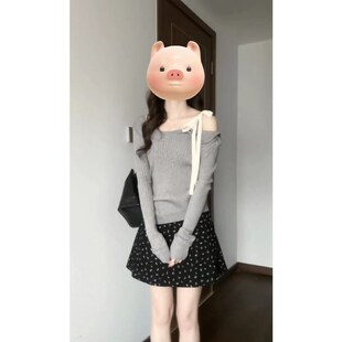 bm甜美黑色碎花半身裙女春季2024新款复古小个子高腰显瘦a字短裙