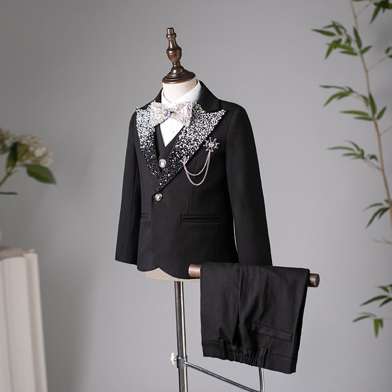 儿童礼服男童手工花童西装套装小主持人钢琴演出服男孩西服表演服