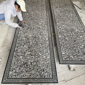 青石祥云浮雕地砖铺地中式 地雕室外室内仿古雕刻踏步石台阶石影壁