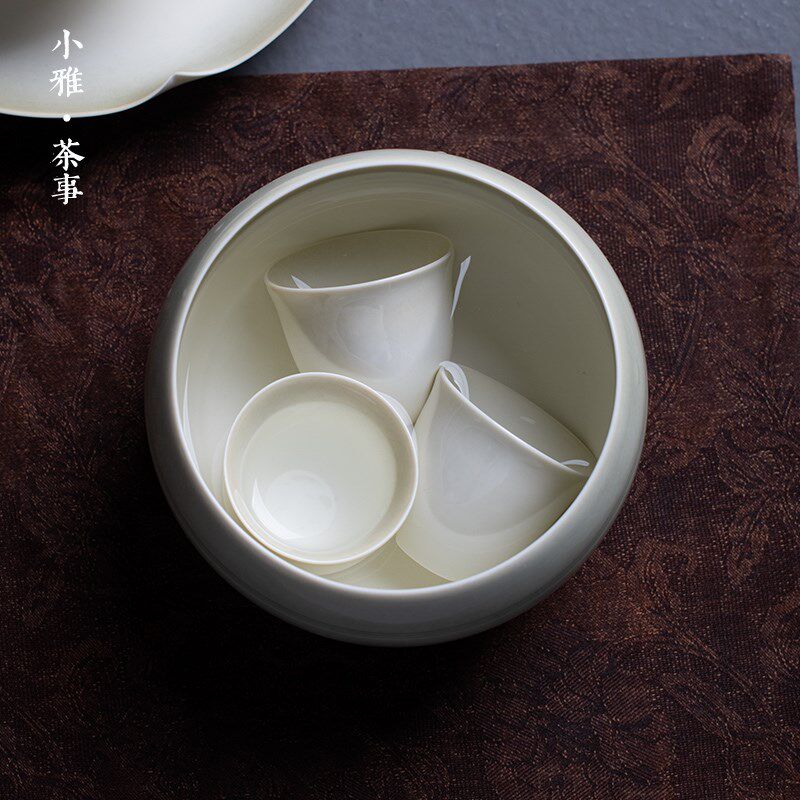 小雅 草木灰建水家用茶洗复古陶瓷茶水盂茶渣筒中式杯洗茶道配件