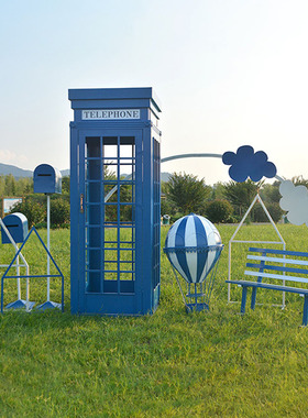 网红美陈复古电话亭模型椅子邮筒书信报箱家居软装饰创意庭院摆件