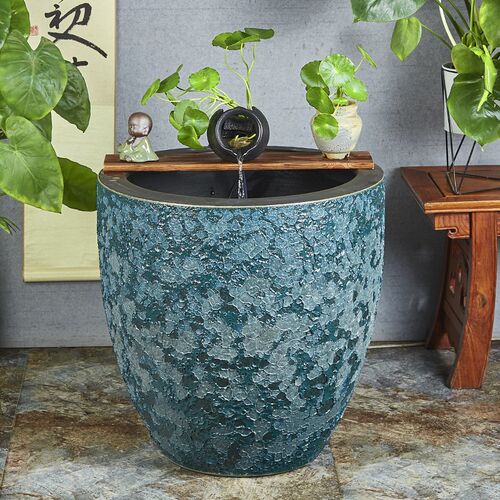景德镇流水摆件养荷花睡莲盆水缸陶瓷鱼缸养花过滤器客厅造景