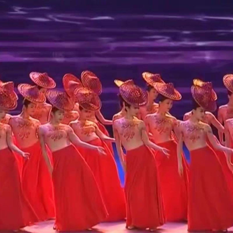 买衣送一珊瑚颂舞蹈演出服斗笠帽子剧院舞蹈开场舞民族傣族女群舞