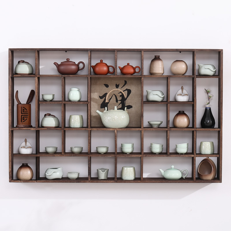 禅意中式实木置物架展示架茶壶架茶具茶壶架博古架多宝格茶道配件