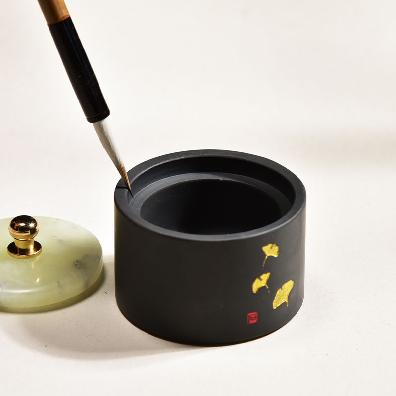 书法小楷专用带盖小砚玉石台迷你小巧不干墨学生儿童墨池墨碟抄经