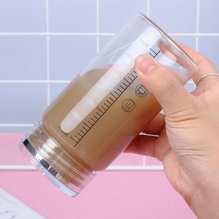 刻度牛奶杯便携玻璃水杯男女学生早餐杯带盖家用外带豆浆杯中药杯