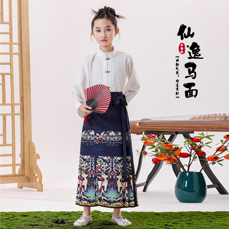 女童马面裙2024新款儿童马面裙套装大童夏款女孩汉服童装明制唐装