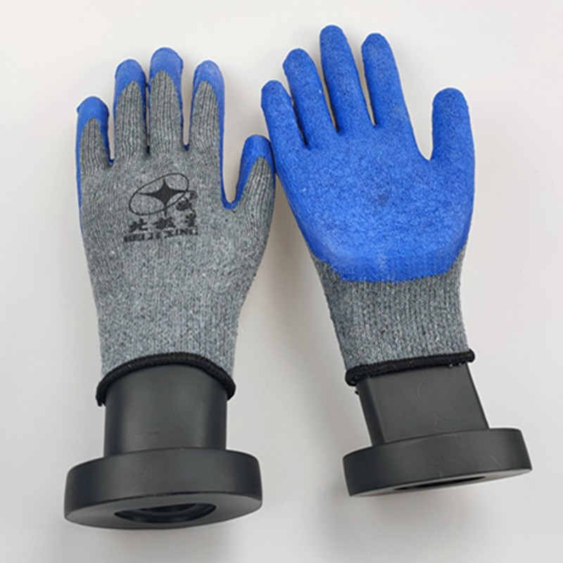加厚北极星起皱涂胶手套棉纱浸胶手套劳保防护耐滑耐磨蓝胶手套