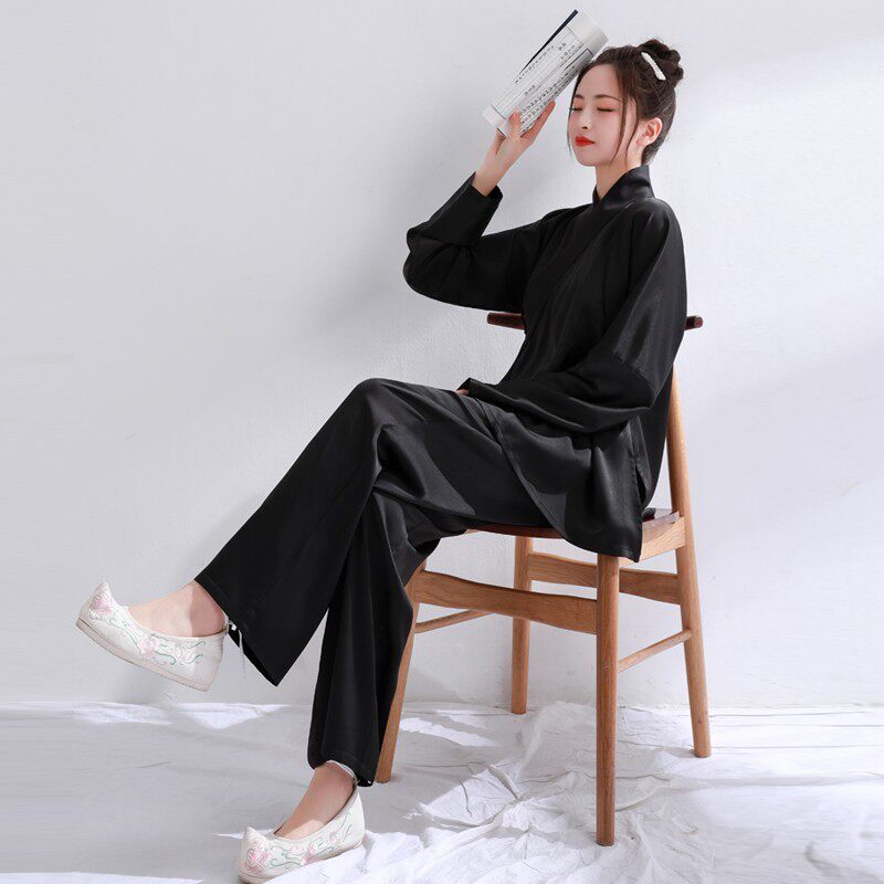 鸣皋堂缎面汉服内搭里衣男女通穿红睡衣交领中衣中裤大码~~可定制