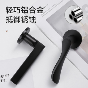 卧室门锁室内家用房门锁老式 黑色门把手静音分体锁通用型磁吸锁具