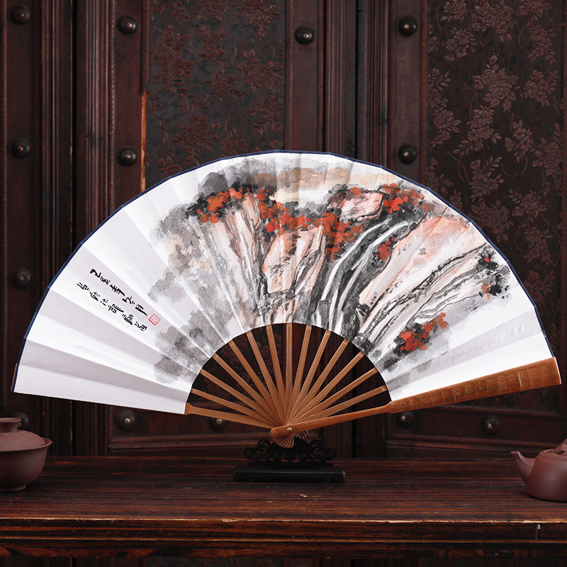 10寸手绘宣纸竹节折扇北方大写意山水花卉中国风礼品文玩日用扇子,居家日用,扇子,淘宝优惠券,粉丝福利购,淘宝优惠卷