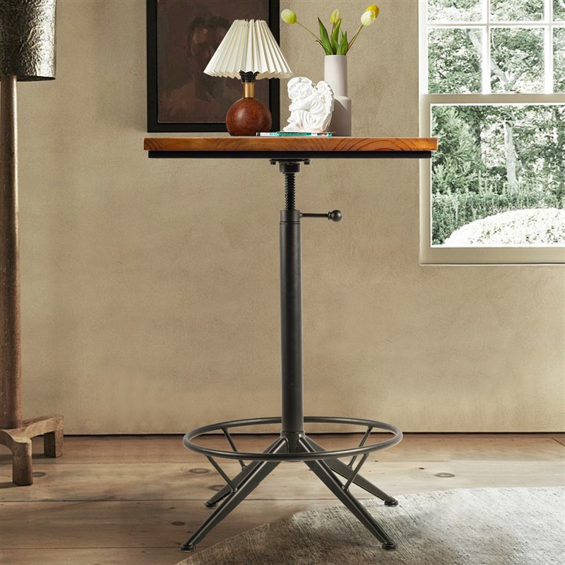 复古工业风铁艺可升降吧台桌民宿咖啡厅实木方形桌休闲桌家用客厅