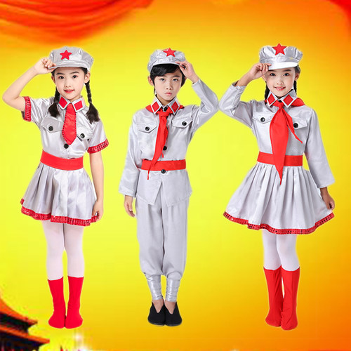 儿童小红军演出服八路军的服装男女幼儿舞蹈闪闪的红星合唱表演服