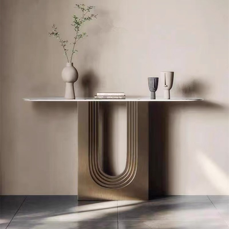 意式轻奢玄关柜入户门不锈钢玄关台案几窄桌靠墙端景台过道玄关桌