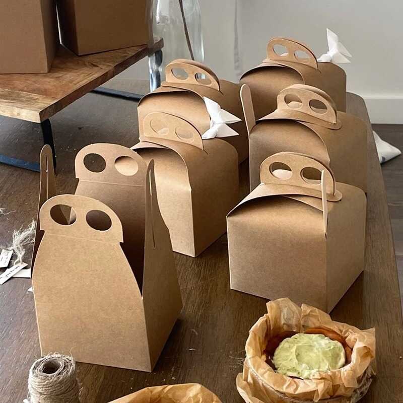 4寸6寸巴斯克蛋糕盒烘焙甜品打包盒简约手提西点盒慕斯戚风乳酪盒