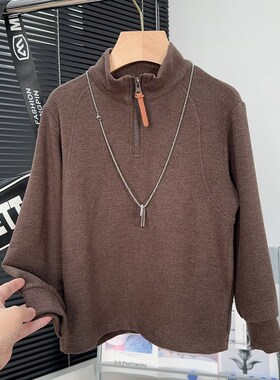 牛哆哆童装男童澳绒打底衫冬季中大童保暖半拉链T恤儿童上衣76050