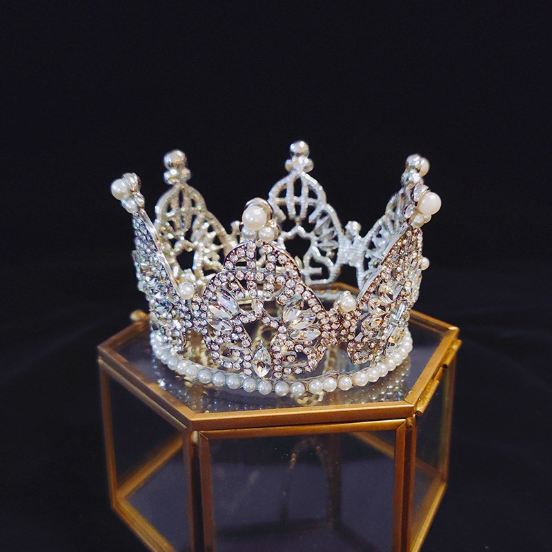 皇冠头饰公主儿童小女孩王冠水晶演出发饰生日礼物圆冠走秀饰品
