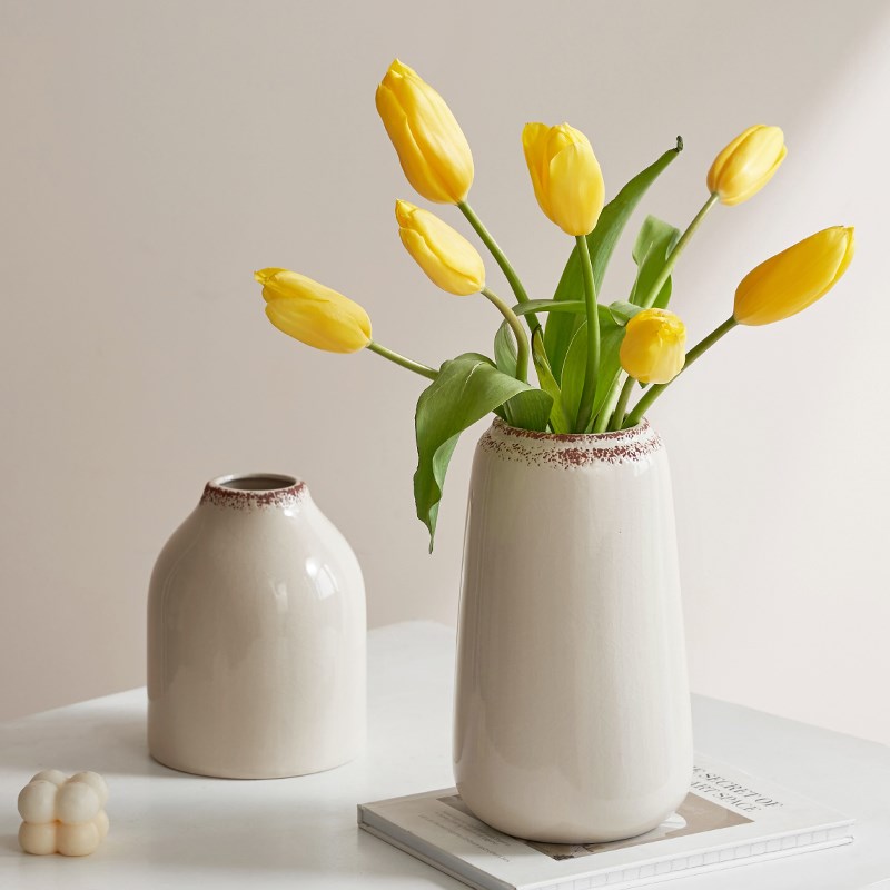 法式陶瓷花瓶轻奢高级感插花器复古水养玫瑰芍药鲜花客厅摆件白色