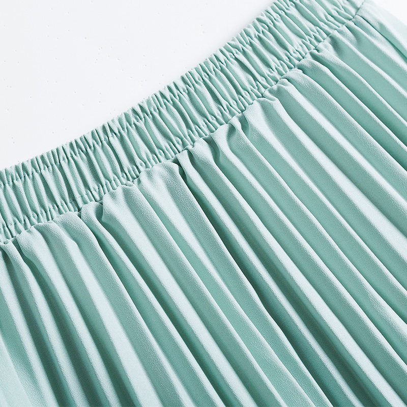 高腰雪纺半身裙春秋女夏垂感及裸长裙牛油果绿百搭a字风琴百褶裙