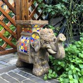 特色水泥玻璃钢大象花托花架 彩绘陶瓷马赛克工艺 园林景观摆件