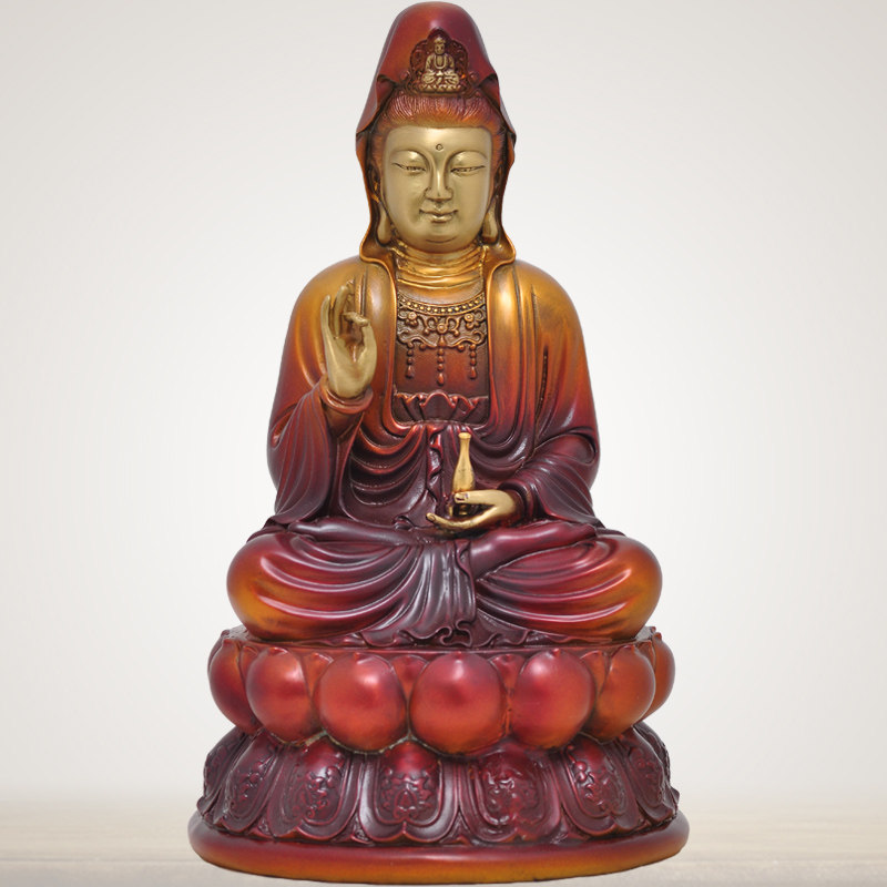 黄铜观音菩萨摆件家居客厅供奉玄关佛像南海观世音娘娘佛像工艺品