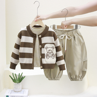 男童春秋套装2024新款洋气婴儿童时尚毛衣三件套宝宝秋装男孩衣服