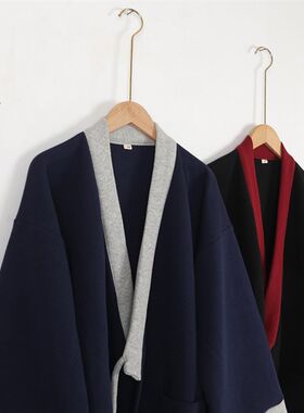 拼色秋冬男纯棉汉服加厚睡衣家居服中国风大码日系和服禅服道服