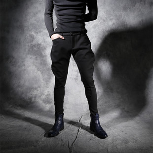 潮流男士哈伦裤弹力韩版修身小脚黑色长裤个性马裤潮发型师裤子男