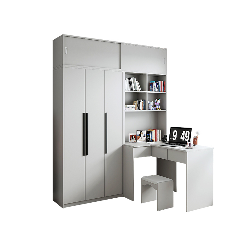 一半书柜一半衣柜学习桌小户型白色连身组合一体转角电脑桌书桌柜