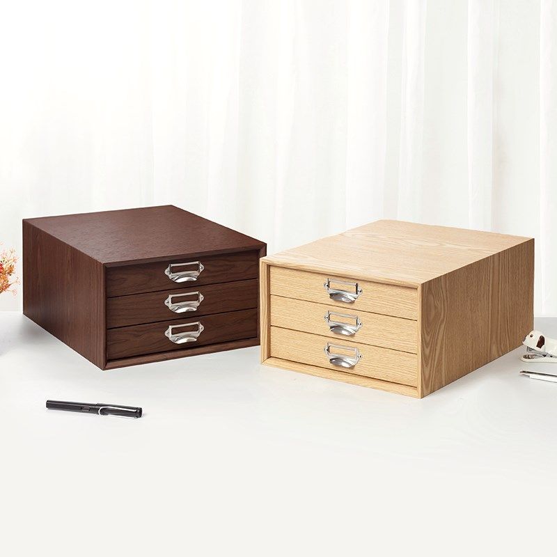 汇星木质玄关收纳盒桌面文件柜办公室资料柜A4文件夹家用抽屉式储