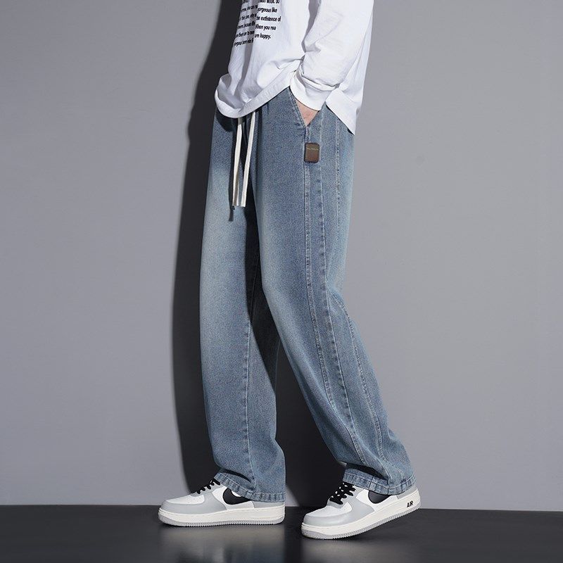 190高个子加长裤子男春夏款浅蓝直筒牛仔裤男款120CM超长版休闲裤