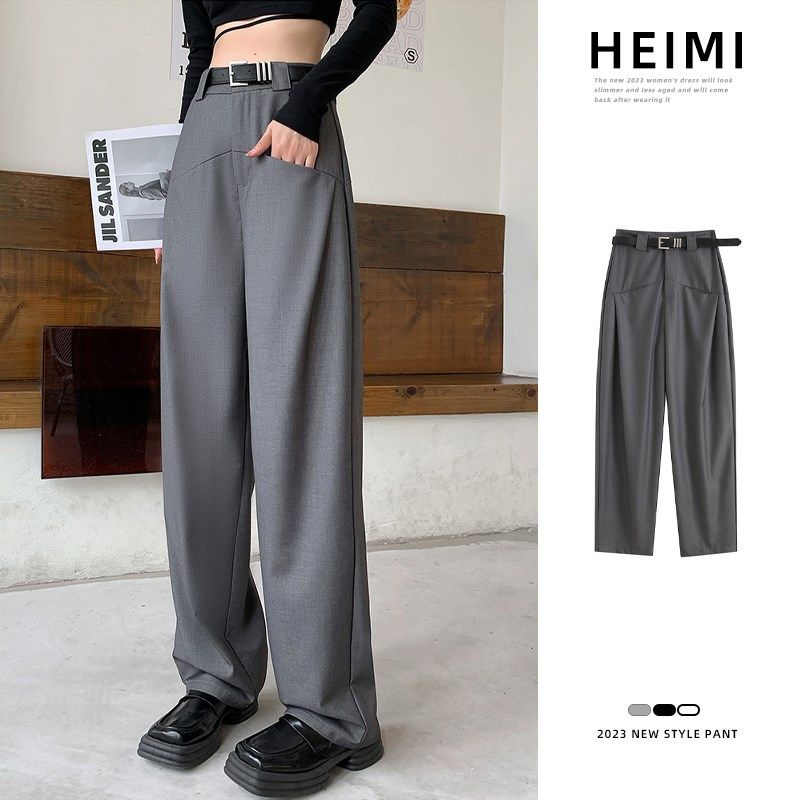 灰色工装香蕉裤女春秋高级宽松垂坠感休闲西装裤小个子哈伦阔腿裤