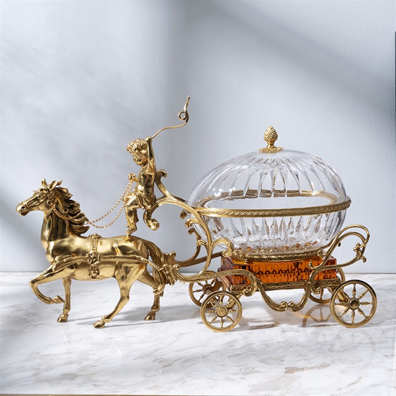 欧式透明水晶玻璃鹿拉车糖果盒摆件 高档奢华客厅玄关壁炉工艺品