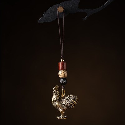 黄铜十二生肖鸡属相手机挂件吊坠古风男女款个性创意精致手工编织
