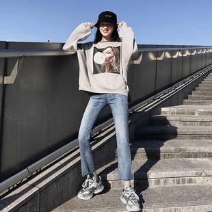 XS码 八分女150百搭微喇叭九分裤 直筒牛仔裤 瘦小个子145cm高腰修身