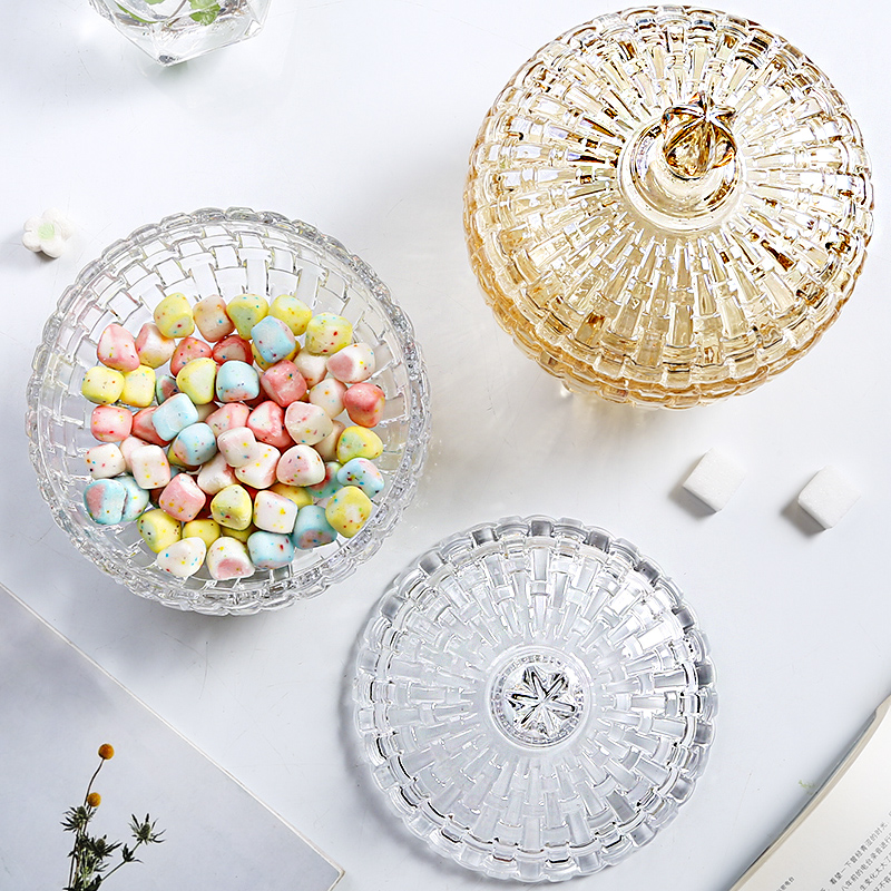 欧式大号彩色带盖玻璃糖果罐大容量储物罐摆件装饰收纳盒透明玻璃