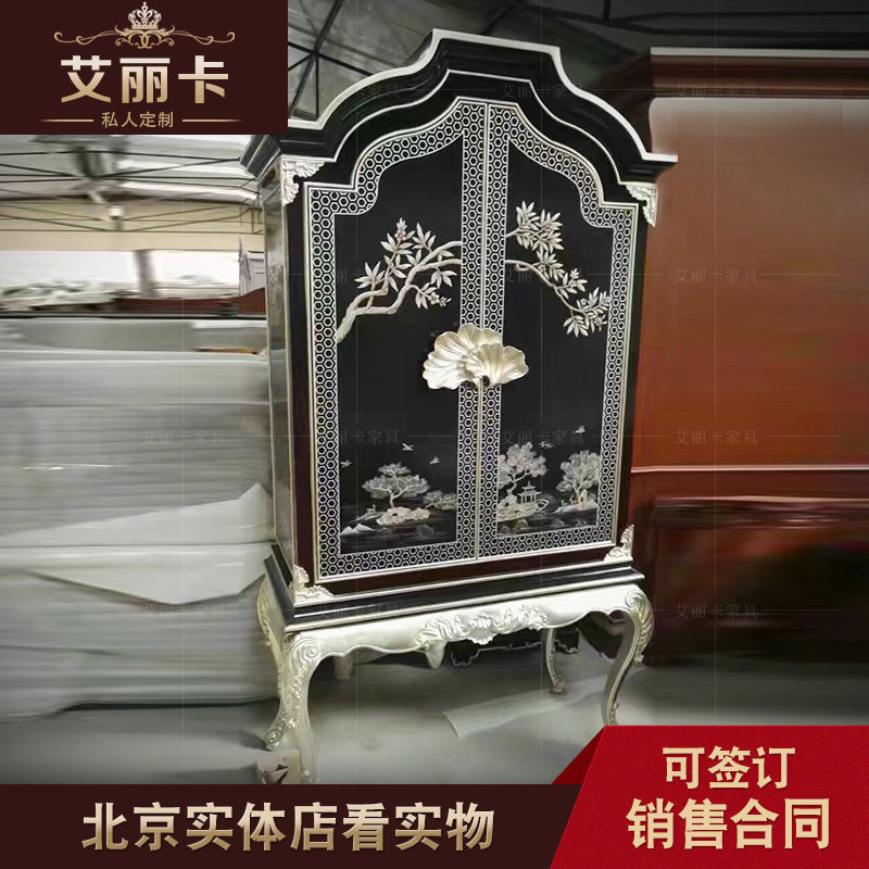 轻奢华装饰柜欧式实木双门衣柜美式手绘储物柜法式隔断柜家具定制