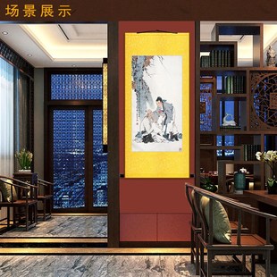管仲画像 管子挂画 人物画客厅装饰画国画已装裱绢布画卷轴画定制