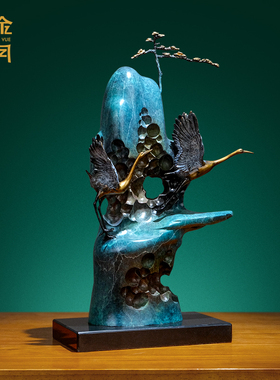 《松鹤延年》仙鹤铜摆件中式家居客厅玄关酒柜软装品老人贺寿礼品